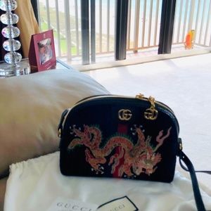 GUCCI Blue Small Linea Dragoni Embroidered